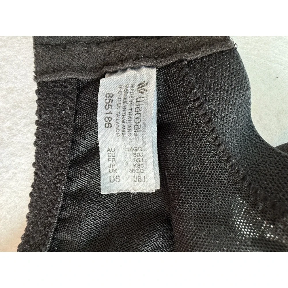Wacoal 36J‎ Full Figure Underwire Bra Black Unlined Floral Lace 855186